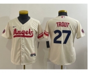 Youth Los Angeles Angels #27 Mike Trout Cream 2022 City Connect Cool Base Stitched Jersey