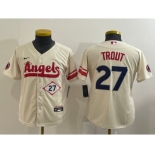 Youth Los Angeles Angels #27 Mike Trout Number Cream 2022 City Connect Cool Base Stitched Jersey