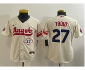 Youth Los Angeles Angels #27 Mike Trout Number Cream 2022 City Connect Cool Base Stitched Jersey