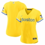 Women's Boston Red Sox Blank Nike Gold-Light Blue 2021 City Connect Replica Jersey