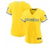 Women's Boston Red Sox Blank Nike Gold-Light Blue 2021 City Connect Replica Jersey