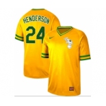 Men's Nike Athletics #24 Rickey Henderson Yellow Cooperstown Collection Stitched Baseball Jersey