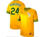 Men's Nike Athletics #24 Rickey Henderson Yellow Cooperstown Collection Stitched Baseball Jersey