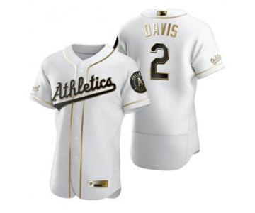 Men's Nike Oakland Athletics #2 Khris Davis White 2020 Authentic Golden Edition Baseball Jersey