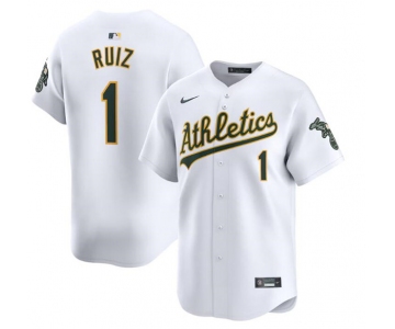 Men's Oakland Athletics #1 Esteury Ruiz White Home Limited Stitched Jersey