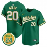 Men's Oakland Athletics #20 Zack Gelof Green 2024 Limited With Rickey Henderson Patch Stitched Jersey