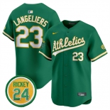 Men's Oakland Athletics #23 Shea Langeliers Green 2024 Limited With Rickey Henderson Patch Stitched Jersey