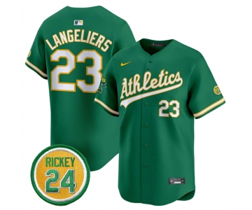 Men's Oakland Athletics #23 Shea Langeliers Green 2024 Limited With Rickey Henderson Patch Stitched Jersey