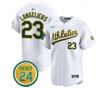 Men's Oakland Athletics #23 Shea Langeliers White 2024 Home Limited With Rickey Henderson Patch Stitched Jersey