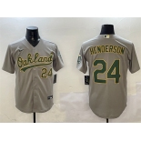 Men's Oakland Athletics #24 Ricky Henderson Gray With Patch Stitched Baseball Jersey