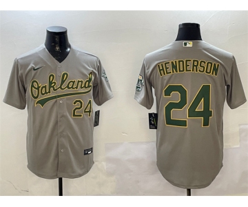 Men's Oakland Athletics #24 Ricky Henderson Gray With Patch Stitched Baseball Jersey