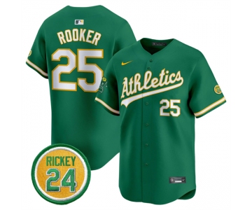 Men's Oakland Athletics #25 Brent Rooker Green 2024 Limited With Rickey Henderson Patch Stitched Jersey