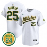 Men's Oakland Athletics #25 Brent Rooker White 2024 Home Limited With Rickey Henderson Patch Stitched Jersey