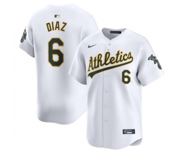 Men's Oakland Athletics #6 Jordan Diaz White Home Limited Stitched Jersey