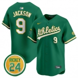 Men's Oakland Athletics #9 Reggie Jackson Green 2024 Limited With Rickey Henderson Patch Stitched Jersey