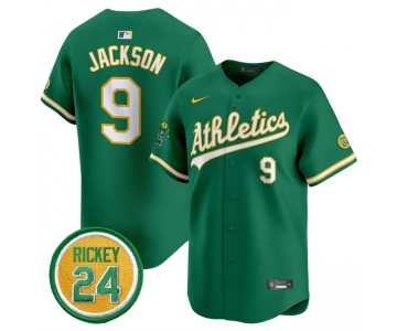 Men's Oakland Athletics #9 Reggie Jackson Green 2024 Limited With Rickey Henderson Patch Stitched Jersey