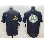 Men's Oakland Athletics Black Gold Team Big Logo Cool Base Stitched Baseball Jersey