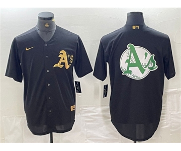 Men's Oakland Athletics Black Gold Team Big Logo Cool Base Stitched Baseball Jersey