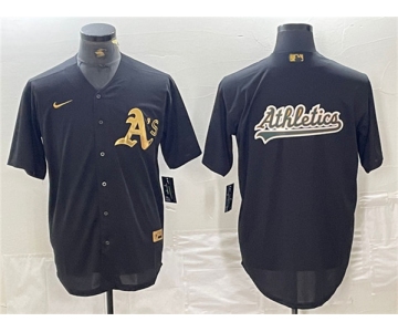 Men's Oakland Athletics Black Gold Team Big Logo Cool Base Stitched Baseball Jerseys