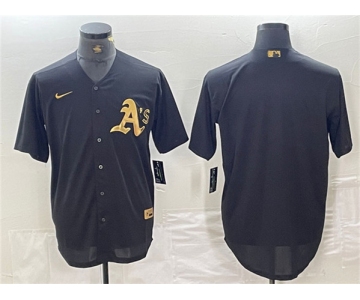 Men's Oakland Athletics Blank Black Gold Cool Base Stitched Baseball Jersey