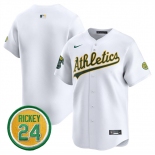 Men's Oakland Athletics Blank White 2024 Home Limited With Rickey Henderson Patch Stitched Jersey