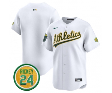 Men's Oakland Athletics Blank White 2024 Home Limited With Rickey Henderson Patch Stitched Jersey