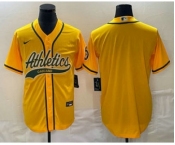 Men's Oakland Athletics Blank Yellow Cool Base Stitched Baseball Jersey