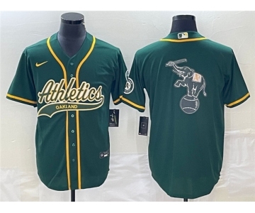 Men's Oakland Athletics Green Team Big Logo Cool Base Stitched Baseball Jersey 001