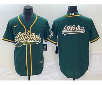 Men's Oakland Athletics Green Team Big Logo Cool Base Stitched Baseball Jersey 002