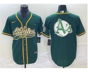 Men's Oakland Athletics Green Team Big Logo Cool Base Stitched Baseball Jersey 003