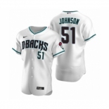 Men's Arizona Diamondbacks #51 Randy Johnson Nike White Teal Authentic 2020 Alternate Jersey