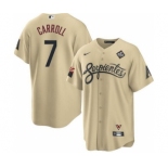 Men's Arizona Diamondbacks #7 Corbin Carroll Gold 2023 World Series City Connect Cool Base Stitched Baseball Jersey