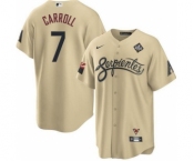 Men's Arizona Diamondbacks #7 Corbin Carroll Gold 2023 World Series City Connect Cool Base Stitched Baseball Jersey