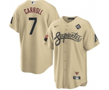 Men's Arizona Diamondbacks #7 Corbin Carroll Gold 2023 World Series City Connect Cool Base Stitched Baseball Jersey