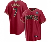 Men's Arizona Diamondbacks #7 Corbin Carroll Red 2023 World Series Cool Base Stitched Baseball Jersey