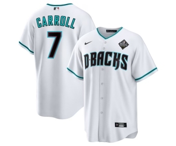 Men's Arizona Diamondbacks #7 Corbin Carroll White 2023 World Series Cool Base Stitched Baseball Jerseys