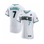 Men's Arizona Diamondbacks #7 Corbin Carroll White 2023 World Series Flex Base Stitched Jersey