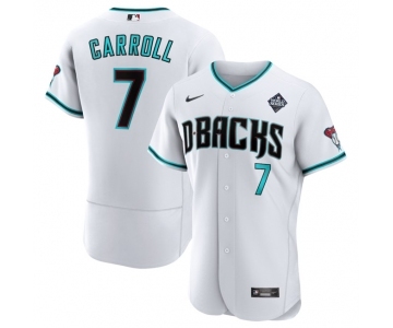 Men's Arizona Diamondbacks #7 Corbin Carroll White 2023 World Series Flex Base Stitched Jersey