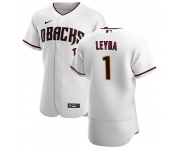 Men's Nike Arizona Diamondbacks #1 Domingo Leyba White Crimson Authentic Home Team Baseball Jersey