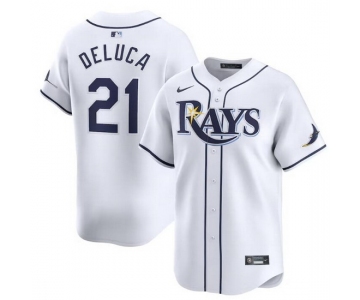 Men Tampa Bay Rays #21 Jonny DeLuca White Home Limited Stitched Baseball Jersey