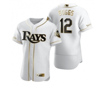 Men's Nike Tampa Bay Rays #12 Wade Boggs White 2020 Authentic Golden Edition Baseball Jersey