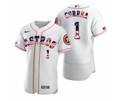 Houston Astros #1 Carlos Correa Men's Nike White Fluttering USA Flag Limited Edition Authentic MLB Jersey