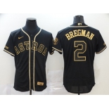 Houston Astros #2 Alex Bregman Men's Nike Black Retro Gold font Fashion Flex Base Authentic Baseball Jersey