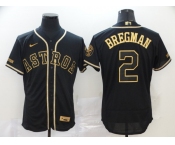 Houston Astros #2 Alex Bregman Men's Nike Black Retro Gold font Fashion Flex Base Authentic Baseball Jersey