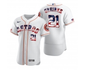 Houston Astros #21 Zack Greinke Men's Nike White Fluttering USA Flag Limited Edition Authentic MLB Jersey