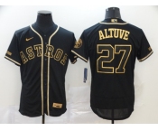 Houston Astros  #27 Jose Altuve  Men's Nike Black Retro Gold font Fashion Flex Base Authentic Baseball Jersey