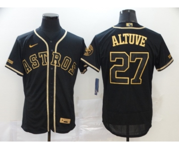 Houston Astros  #27 Jose Altuve  Men's Nike Black Retro Gold font Fashion Flex Base Authentic Baseball Jersey