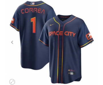 Men's Houston Astros #1 Carlos Correa 2022 Navy City Connect Game Stitched Jersey