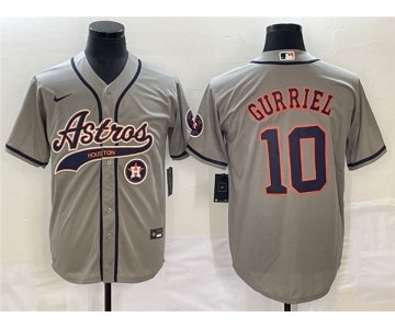 Men's Houston Astros #10 GrayYuli Gurriel Gray With Patch Cool Base Stitched Baseball Jersey