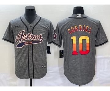 Men's Houston Astros #10 Yuli Gurriel Grey Gridiron Cool Base Stitched Baseball Jersey